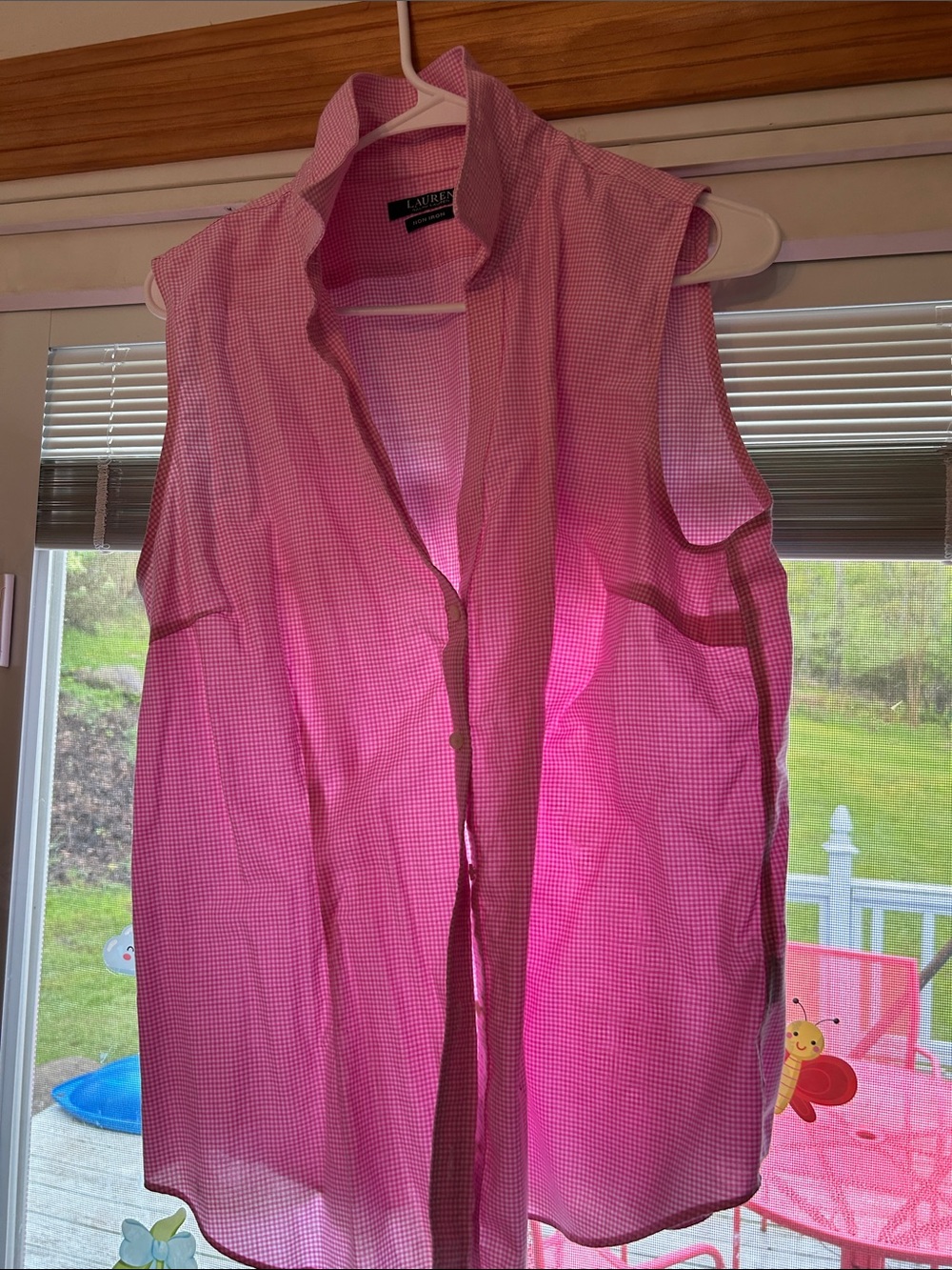 Lauren Ralph Lauren Pink Gingham Sleeveless Button-Up Shirt